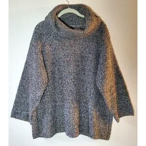 Design Options L Gray Cowl Sweater Oversize Shell Button 3/4 Sleeve Lagenlook
